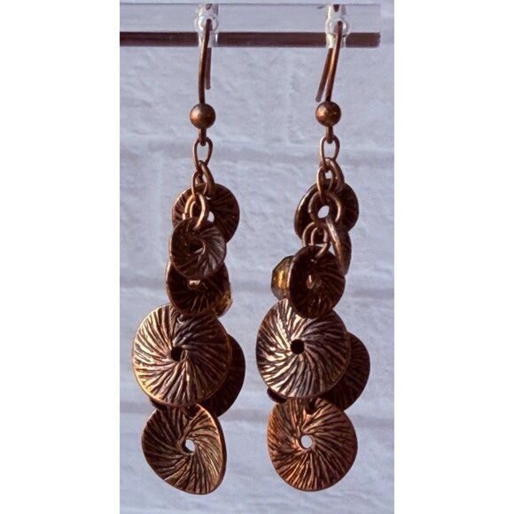 Vintage 1990s Chico’s Copper Medallion Cluster Dangle Earrings Amber Beads NOS - Picture 4 of 9